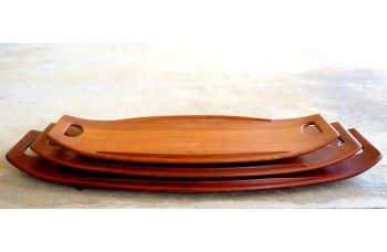 Three Staved Teak Trays by Jens Quistgaard for Dansk Three Staved Teak Trays by Jens Quistgaard for Dansk