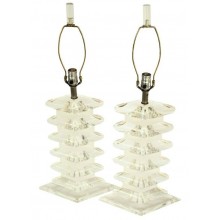 Pair of Lucite Diamond Lamps