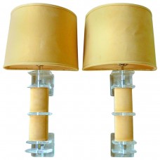 Pair of Lucite and Faux Suede Sconces