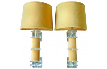 Pair of Lucite and Faux Suede Sconces Pair of Lucite and Faux Suede Sconces