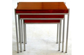 Rosewood and Stainless Steel Nesting Tables Rosewood and Stainless Steel Nesting Tables